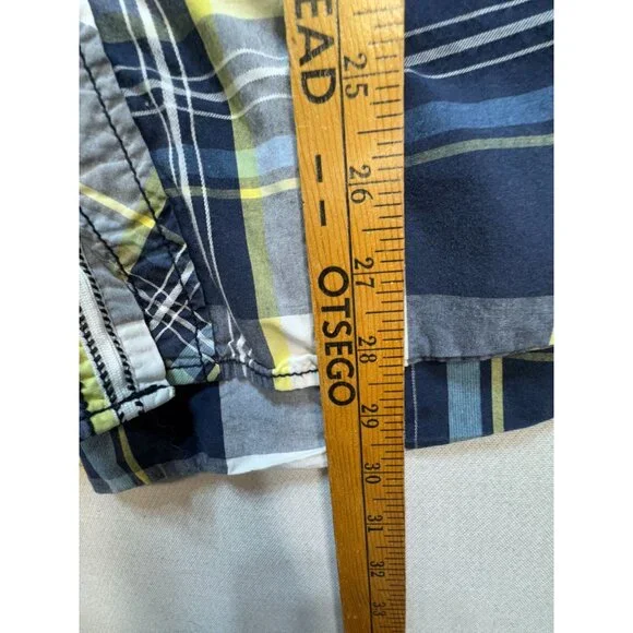 BKE Mens Athletic Fit Button-Up Shirt Sze L Navy/Yellow Plaid Casual Long Sleeve - Picture 6 of 10